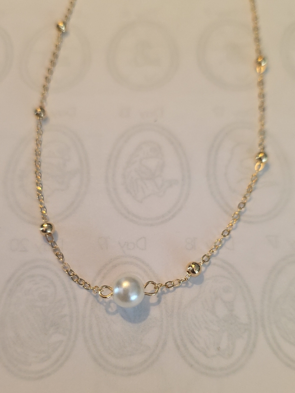Gold Pearl Station Necklace - Women Jewelry - Picture 2 of 8